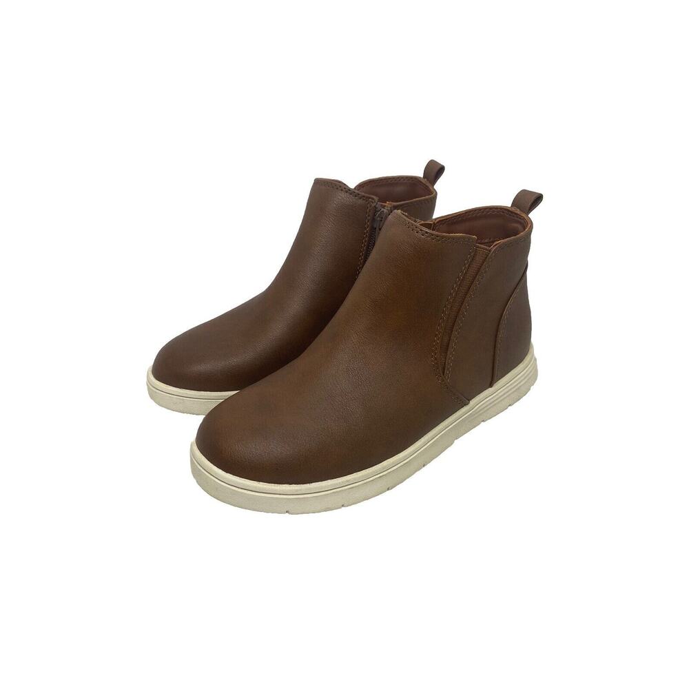 Cat & Jack Big Kids Abram Sneakers Side Zipper Faux Brown Leather Size 3 - Picture 6 of 12